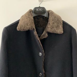 Gimo’s Black Wool Coat w/ Faux Shearling lining